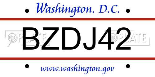 BZDJ42 District Of Columbia License Plate