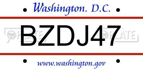 BZDJ47 District Of Columbia License Plate