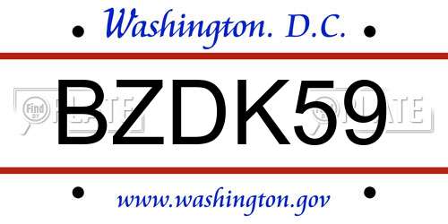 BZDK59 District Of Columbia License Plate