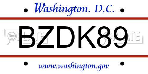 BZDK89 District Of Columbia License Plate