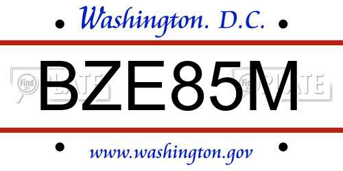 BZE85M District Of Columbia License Plate