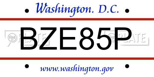 BZE85P District Of Columbia License Plate