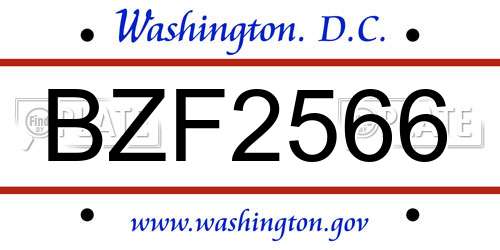 BZF2566 District Of Columbia License Plate