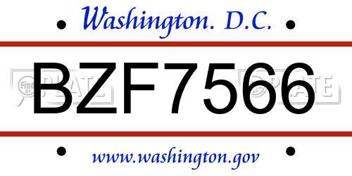 BZF7566 District Of Columbia License Plate