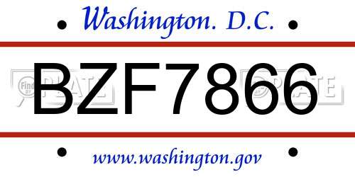 BZF7866 District Of Columbia License Plate