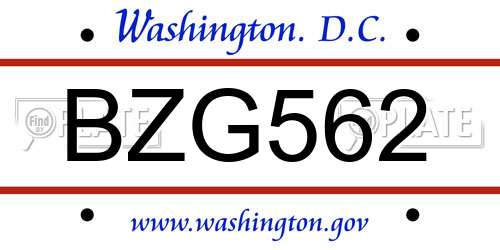 BZG562 District Of Columbia License Plate