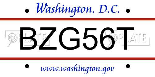BZG56T District Of Columbia License Plate