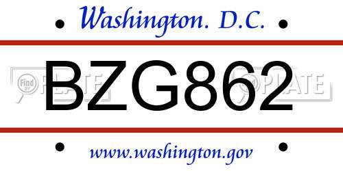 BZG862 District Of Columbia License Plate