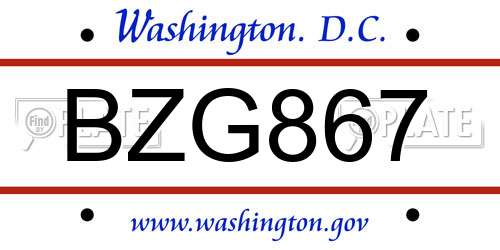 BZG867 District Of Columbia License Plate
