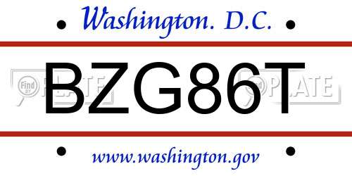 BZG86T District Of Columbia License Plate
