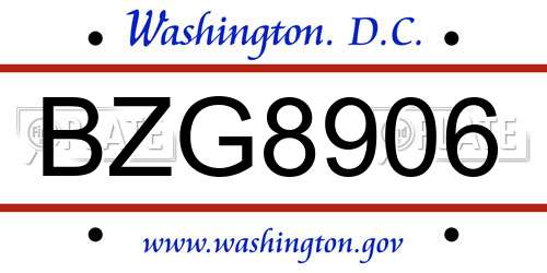 BZG8906 District Of Columbia License Plate