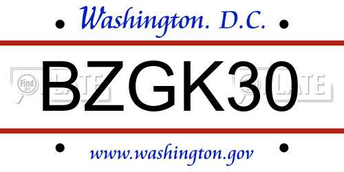 BZGK30 District Of Columbia License Plate