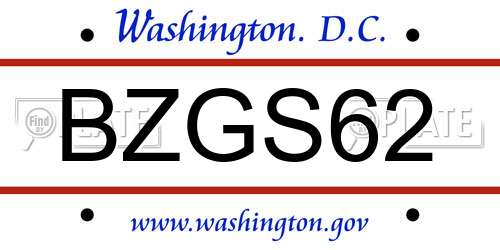 BZGS62 District Of Columbia License Plate