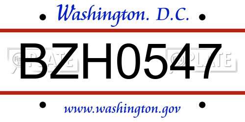 BZH0547 District Of Columbia License Plate