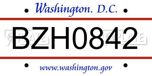 BZH0842 District Of Columbia License Plate