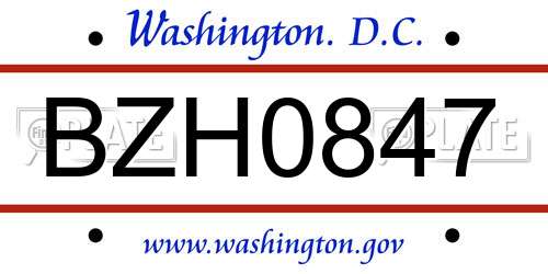 BZH0847 District Of Columbia License Plate