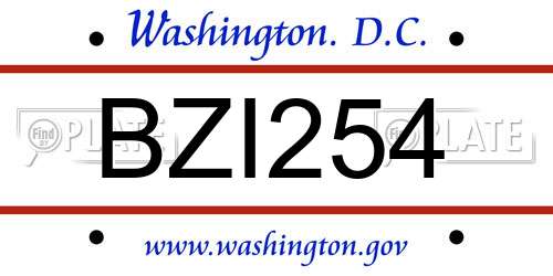 BZI254 District Of Columbia License Plate