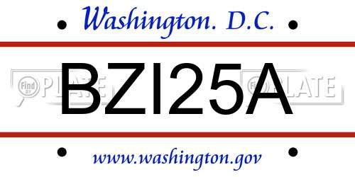 BZI25A District Of Columbia License Plate