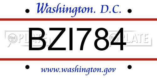 BZI784 District Of Columbia License Plate