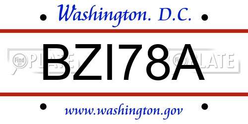 BZI78A District Of Columbia License Plate