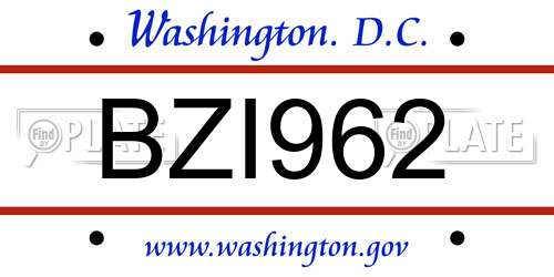 BZI962 District Of Columbia License Plate