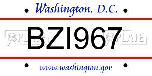 BZI967 District Of Columbia License Plate
