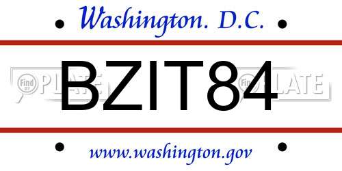 BZIT84 District Of Columbia License Plate