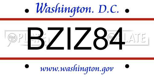 BZIZ84 District Of Columbia License Plate