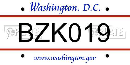 BZK019 District Of Columbia License Plate