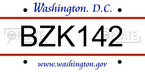 BZK142 District Of Columbia License Plate