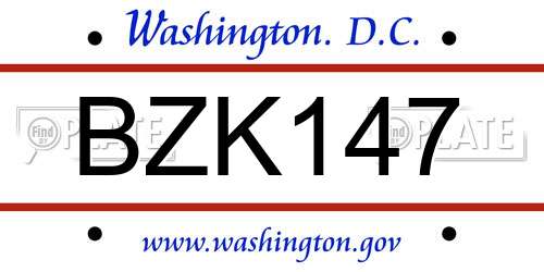 BZK147 District Of Columbia License Plate