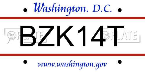 BZK14T District Of Columbia License Plate