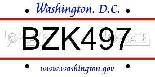 BZK497 District Of Columbia License Plate