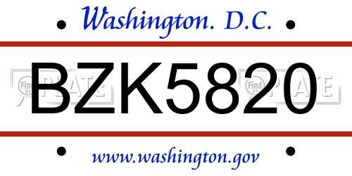 BZK5820 District Of Columbia License Plate