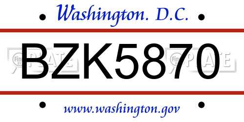 BZK5870 District Of Columbia License Plate