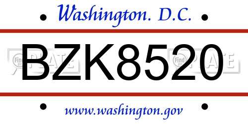 BZK8520 District Of Columbia License Plate