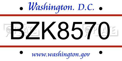 BZK8570 District Of Columbia License Plate