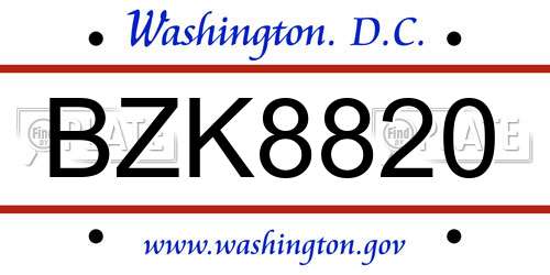 BZK8820 District Of Columbia License Plate