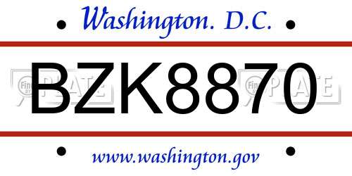 BZK8870 District Of Columbia License Plate