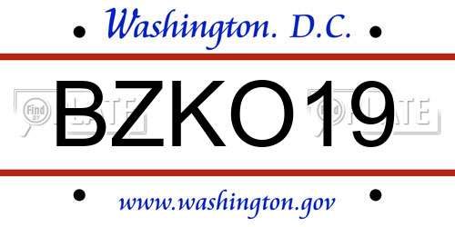 BZKO19 District Of Columbia License Plate