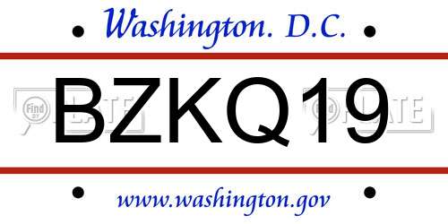 BZKQ19 District Of Columbia License Plate