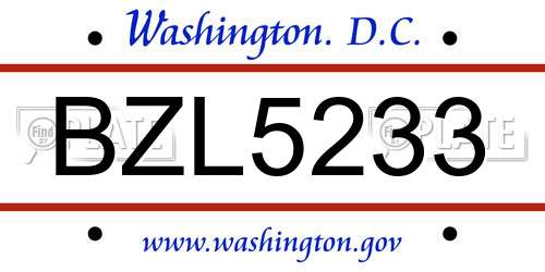 BZL5233 District Of Columbia License Plate