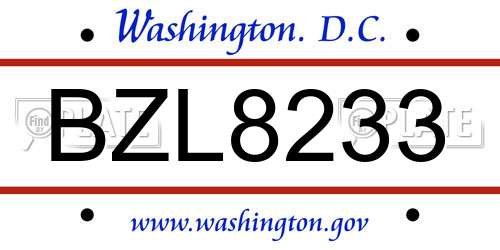 BZL8233 District Of Columbia License Plate