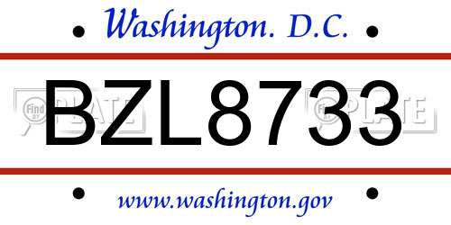 BZL8733 District Of Columbia License Plate