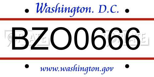 BZO0666 District Of Columbia License Plate