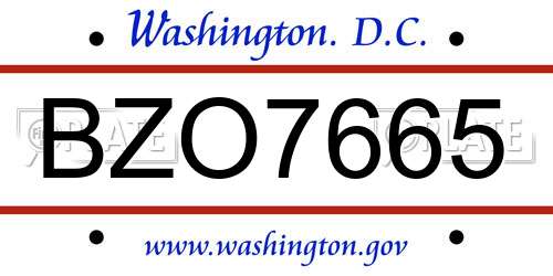 BZO7665 District Of Columbia License Plate