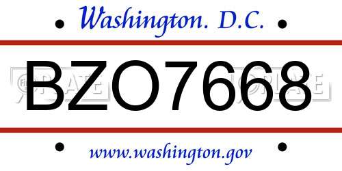 BZO7668 District Of Columbia License Plate
