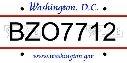 BZO7712 District Of Columbia License Plate