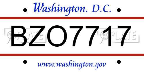 BZO7717 District Of Columbia License Plate