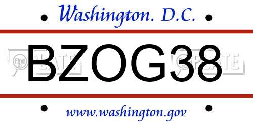 BZOG38 District Of Columbia License Plate